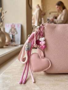 Heart-Shaped Braided Rope Bag Charm, PU Leather Heart Keychain, Multi-Color Sweet & Cool Style Backpack Pendant, Handbag Decorative Chain, Versatile Personalized Accessory - Heart-shaped - View 2