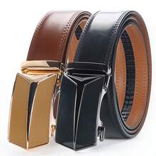 Men's Slide-Adjust Dress Belt With Modern Geometric Rectangular Buckle Accented By Bold V-Split Design - DP64 65 - View 11
