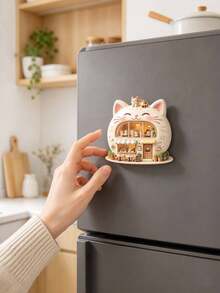 1pc Cat Cafe 3D Fridge Magnet, Home Wall Decor, Miniature Scene Display, Suitable For Refrigerator, Whiteboard And Metal Surfaces, Cat House Shape, Perfect Holiday Gift For Friends And Family, Home Decor Accessory, Halloween, Christmas - Multiple Styles - View 6