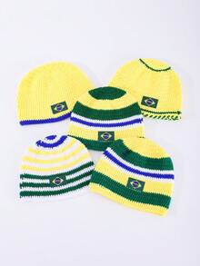 1pc Men's Fashion Brazil Flag Striped Handmade Crochet Knit Beanie Hat, Warm Woolen Cap For Autumn/Winter Daily Wear And Outfits - A - View 7
