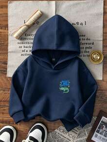 1pc Boys Printed Sweatshirt, Student Teenager Sweatshirt, Autumn/Winter Young Boy Clothing - Navy Blue - View 8