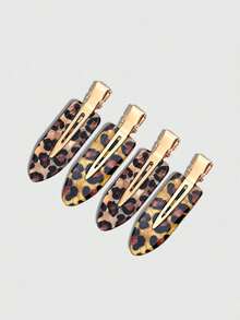 4/2pcs Minimalist Versatile Elegant Coffee Color Leopard Print Seamless Duckbill Hair Clips - Multicolor - View 2