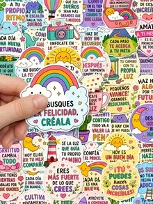 50Pcs Self‑Care Positive Affirmation Stickers, Cute Pastel Rainbow Reminder Text Vinyl Decals, Waterproof Stickers For Laptop, Water Bottle, Phone, Kindle, Journal, Scrapbook, DIY Stationery Decor - Multicolor - View 3
