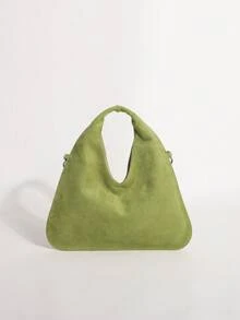 1件抹茶綠復古啞光人造皮革PU紋理手提包，極簡純色女款托特包，配時尚繩結可調節肩帶斜挎包，秋冬新款極簡風日常百搭款 - 綠色 - 查看 6