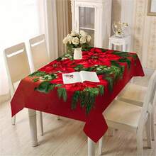 1pc Christmas Poinsettia Floral Holiday Print Tablecloth, Woven Polyester Square And Rectangular Tablecloth, Suitable For Home, Kitchen Decor, Holiday Party, Camping - Machine Woven - Multicolor - View 6