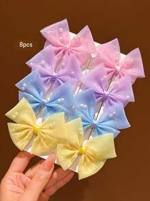 8pcs Sweet Style Colorful Bow Hair Clips, Suitable For Daily Use Hair Accessories - Multicolor - View 6