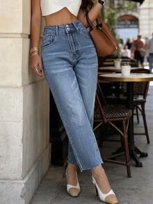 New Arrival European Fashionable Minimalist Casual Straight-Leg Jeans, Versatile Design For Women's Daily Stylish Wear - Light Wash - View 1