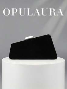 OpulAura 女款復古時尚天鵝絨手拿包，不對稱設計，歐美風高端極簡方型晚宴包，適合婚禮、派對、正式場合，可手提或斜挎，高品質鏈條肩帶 - 黑色 - 查看 5