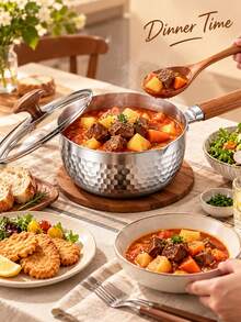 304L 3-Ply Composite Steel Sauce Pot With Hammered Texture And Glass Lid, Multi-Function Pot For Boiling, Stewing, Frying, Simmering, Home And Outdoor Cooking - View 5