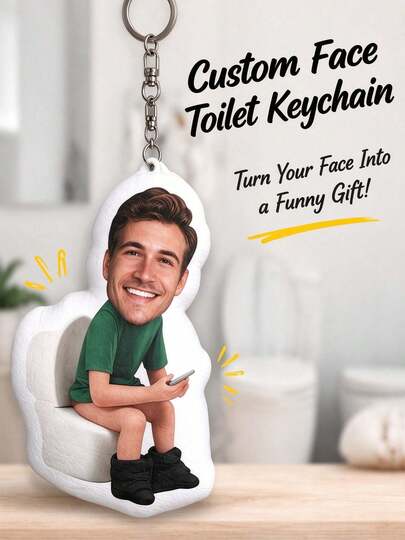 Customized Photo Small Pendant, Personalized, Customizable Photo, Cute, Suitable For Father's Day, Mother's Day, Halloween, Christmas, Christmas Eve, Valentine's Day, Birthday, Anniversary And Other Occasions - Squat Toilet