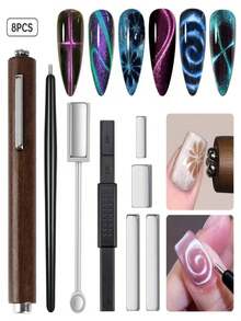 8Pcs Cat Eye Nail Art Tool Set, Multi Shapes Nail Design Tools, Create Various Cat Eye Nail Effects - Multicolor - View 1