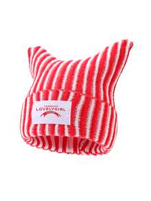 1pc Men's Fashion Versatile Striped Letter Patchwork Horn Knit Beanie Hat, Warm Woolen Cap For Autumn/Winter Daily Wear And Outfits - A - View 9