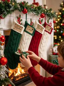 Personalized Knitted Christmas Socks, 2026 Family Customized Name Socks, Holiday Decoration - Multicolor - View 2