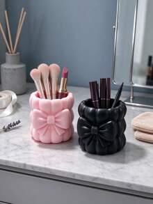 Creative 3D Printed Wave Bow Storage Tube, 3D Bubble Design With Delicate Texture, Sturdy And Durable, Can Store Makeup Tools And Pens, Multiple Colors Available, Suitable For Vanity And Desk, Cute Niche Gift Item - Multicolor - View 5