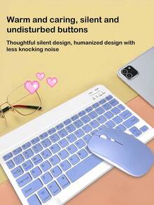 AKKHOO Wireless Bluetooth Keyboard And Mouse Compatible With Computer, Phone, Tablet, Rechargeable Silent, Mini Keyboard And Mouse Set - Purple - View 5