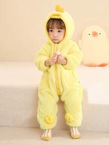 Balabala Baby Coral Fleece Jumpsuit, Long Sleeve Jumpsuit For Infant Fall Winter - Light Yellow - View 1