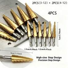 4pcs Complete Multi-Size Step Drill Bit Set, Tapered Drill Bits For Drilling And Reaming, Suitable For Metal, Wood, PVC And Acrylic, Widely Used For Home Maintenance, Crafting And Various Small Processing Projects - 4pcs - View 8