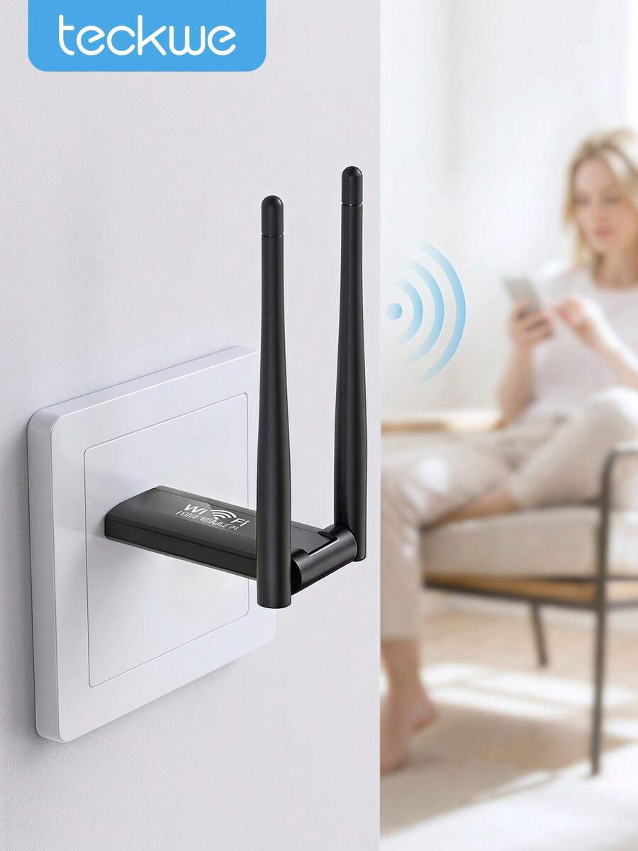 Teckwe WiFi 訊號擴展器 訊號增強器，雙天線無線訊號放大器，家用壁插式 WiFi 訊號放大器，消除訊號死角