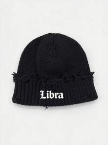 1Pc 12 Zodiac Signs Print Street Distressed Knit Beanie Hat, Warm Outdoor Fashion Couple/Student Knitted Cap, Suitable For Daily Wear, Autumn/Winter - Black - View 12