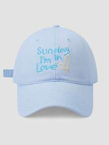 1pc Letter Sunday, I'm In Love, Heart Pattern Embroidered Baseball Cap, Unisex Couple Style, Solid Color Soft Top Hat, Adjustable Curved Brim - Multicolor - View 7