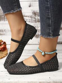 Women's Flat Mesh Lace Hollow Out Shoes, Summer New Style - Black - View 4