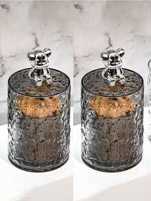 1pc/2pcs Cotton Swab Storage Box With Lid, Floss & Toothpick Holder, Personal Care Items Organizer, Dust-Proof, Fashionable Minimalist Versatile Glacier Pattern Bear Decoration, Suitable For Home, Commercial, Hotel, Office - Multicolor - View 15