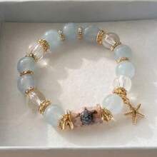 1pc Turtle Blessing Bead Bracelet With Gold Starfish And Blue Stone, Ocean Healing Protection Longevity Gift Jewelry, Suitable For Women Beach Vacation Daily Wear - Blue - View 6