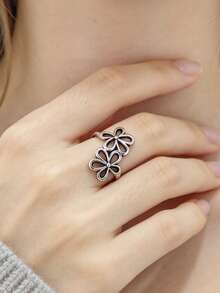 European And American Fashion Floral Alloy Ring, Exquisite Jewelry For Beach Vacation - Silver - View 3