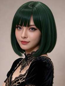 12 Inch Dark Green Air Bangs Wig, Comfortable And Breathable, Easy To Wear, Perfect For Anime Cosplay And Costume Party - Dark Green - View 4