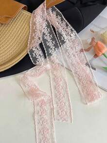 1pc Exquisite Lace Scarf, Floral Embroidered Scarf, Neck Accessory, Headband, Layered Style, Daily Elegant Accessory, Fall Style, Scarf, Y2k - Pink - View 7