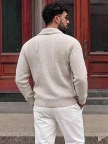 Lookun Men's Loose Straight Fit Mock Neck Knit Sweater, Casual Commute Daily Wear, Autumn/Winter - Apricot - View 5