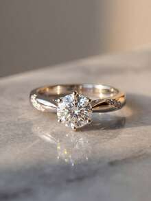 1pc Moissanite Diamond Ring Classic 1CT 6-Prong Solitaire Ring, Perfect For Women's Engagement And Wedding - Silver - View 5