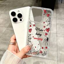 1PC Red Heart Spider Web Rhinestone Phone Case, Sweet Cool Heart Print Rhinestone Frame Anti-Drop Protective Shell, Y2K Fashion Personalized Phone Case, TPU Material Rhinestone Frame, Anti-Drop, Anti-Shock Suitable For Apple 18 Pro/18 Pro Max/17/16/15/14/13/12/11 And Other Series Models, Unisex; Perfect Gift For Girlfriend On Thanksgiving, Valentine's Day, Easter, Wedding Season And Birthday! - Multicolor - View 3