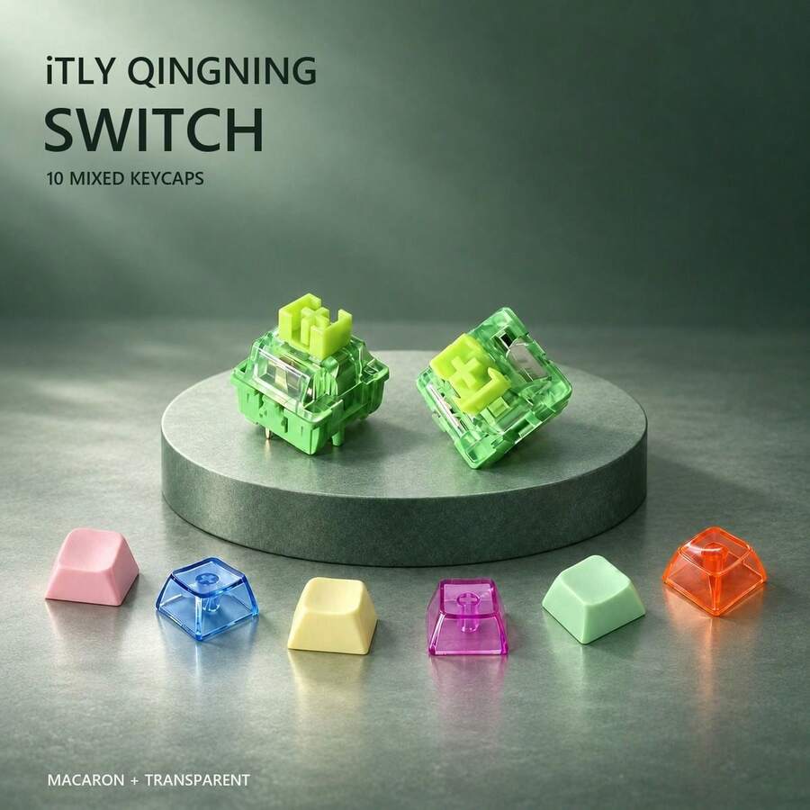 Qingning Switch 30/50/72顆 附10顆混色鍵帽 Thocky 奶油線性軸 5-pin 熱插拔鍵盤 DIY 定製組裝 遊戲打字升級