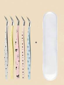 5/3/1pc Cartoon Curved Tweezers, New High Precision Anti-Static Eyelash Curler, Cartoon Eyelash Extension Tweezers, Eyelash Extension Tools, Beginner Tweezers, High Precision Eyelash Extension Auxiliary Clip - Multicolor - View 3