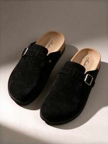 Men's Black Closed-Toe Mule Shoes With Soft Insole, Black Strap Design, Lightweight Comfortable Daily Wear, Soft Sole Men's Clogs, Slip-On Slippers With Arch Support - Black - View 4