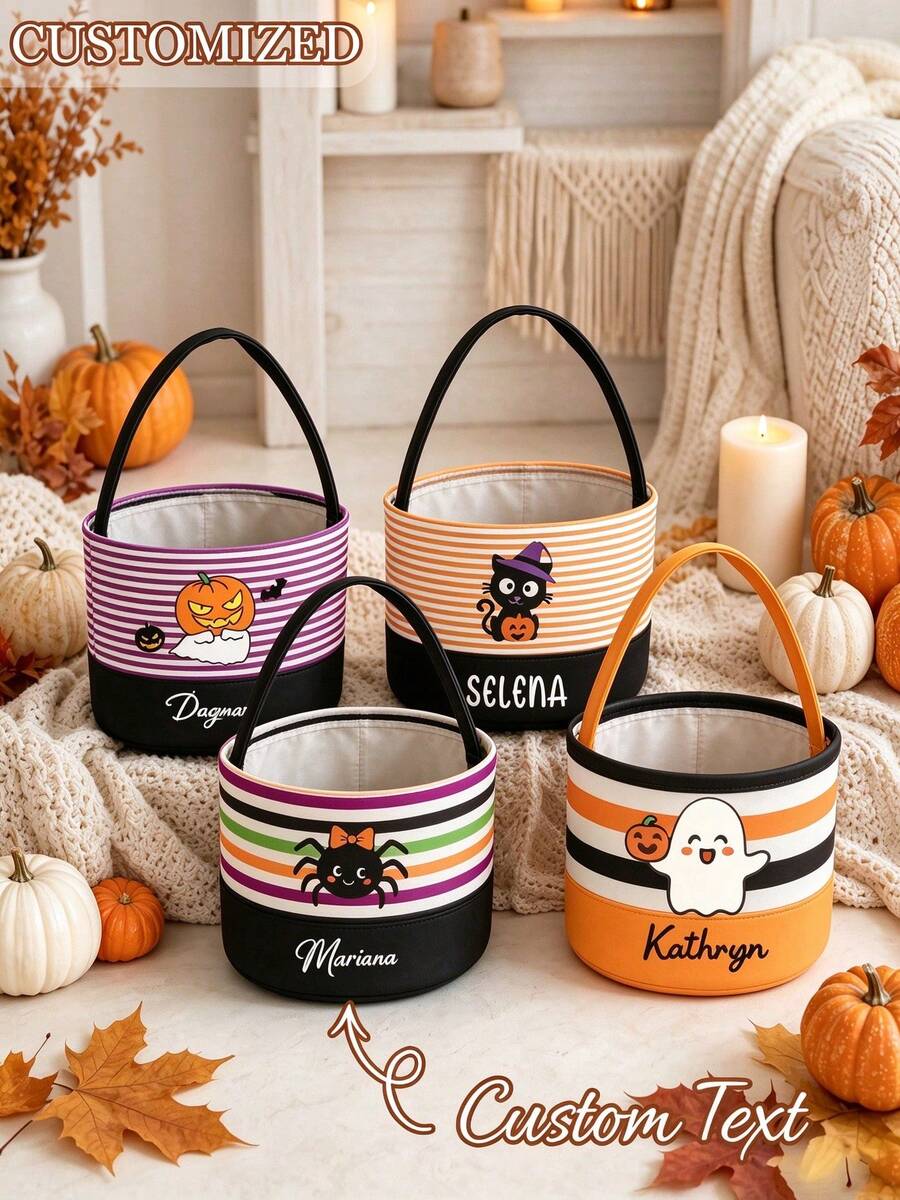 Personalized Plaid Halloween Basket, Personalized Halloween Bag, Reusable Halloween Party Gift Bag, Party Favors, Halloween Decor, Gift And Holiday Storage Basket, Boo Basket Gift, Halloween Boo Basket Gift, Spooky Party Favors, Pumpkin Patch Bag - Multicolor - View 1