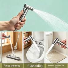 1PC Bathroom Handheld Bidet Sprayer Toilet Set Spray Gun Bathroom Sprayer Self-Cleaning Shower Head (With Extension Hose And Dual Control Angle Valve) - Silver - View 2