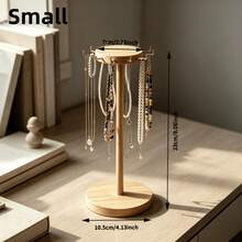 Wooden Rotating Necklace Jewelry Display Stand, Multi-Layer Metal 10-Hook Jewelry Tree Display Rack With Stable Round Base, 3 Sizes (Small/Medium/Large) Desktop Jewelry Hanging Rack, Suitable For Necklaces, Bracelets, Earrings, Pendants, Anti-Tangle Jewelry Storage Tower, Suitable For Vanity, Bedroom Countertop, Perfect For Daily Home Use, Ideal Gift For Women, Girls And Jewelry Lovers - Natural Wood Color - View 9