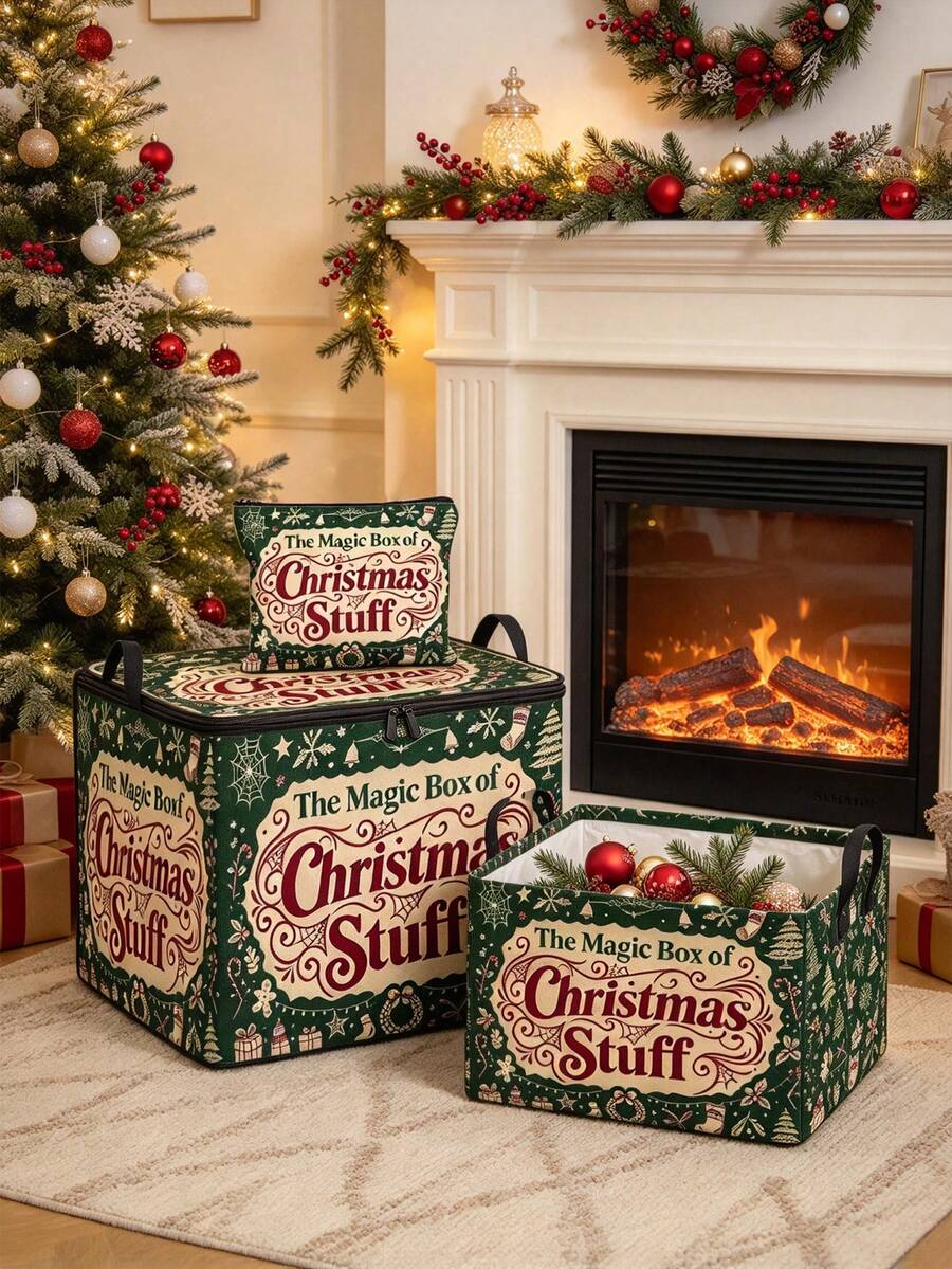 Set Kotak Penyimpanan Motif Natal 3 Buah, Dapat Dilipat, Ringan, Multifungsi dan Tahan Lama; Cocok untuk Dekorasi Kamar Tidur, Ruang Tamu, dan Pesta Liburan di Rumah; Hadiah Ideal untuk Wanita, Pelajar, dan Pecinta Natal, Hadiah Liburan Sempurna dan Solusi Penyimpanan Rumah yang Ideal. - MultiWarna - View 1