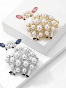Classic Rhinestone Sheep Brooch, Creative Animal Badge, Jewelry Accessory Decoration - Multicolor - View 4