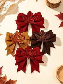 2pcs Women's Maple Leaf Bow Hair Clips, Decorative Hair Accessories, Suitable For Daily Wear, Ideal Holiday Gift - Multicolor - View 5