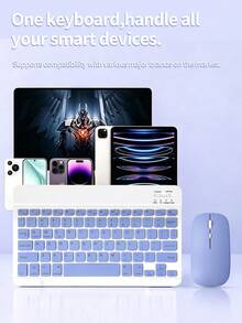 AKKHOO Wireless Bluetooth Keyboard And Mouse Compatible With Computer, Phone, Tablet, Rechargeable Silent, Mini Keyboard And Mouse Set - Purple - View 3