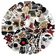 50Pcs Gothic Retro PVC Stickers, Moody Character Antique Item Pattern Stickers For Craft Notebook Box Decor - Multicolor - View 6