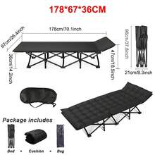 Folding Camp Bed For Adults Portable Camping Cot With Mattress - Black - View 2