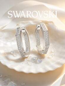 Swarovski Dextera Large Hoop Earrings For Women, Luxury Pave Crystal-Like Earrings, Elegant Versatile Jewelry - Silver - View 3