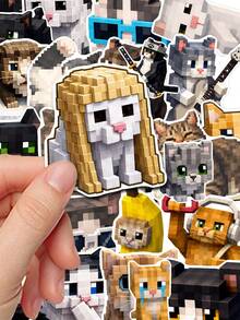 Pixel Cat Meme Scrapbook Stickers 50Pcs, Cute Expression Block Kitten Waterproof Decor Sticker - Multicolor - View 3