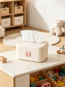 1pc White Cloud With Pink Bow Accessory Children's Room Baby Room Desktop Tissue Box,Room Decor,Baby Essentials Newborn,Baby Stuff,Baby Girl Stuff - Multicolor - View 4