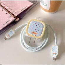 5pcs Milk Blue Toast Red Polka Dot Charger Protector Set, Korean Fresh Style Data Cable Protector Full Set, Anti-Cat Bite Anti-Damage, Compatible With Apple 18W/20W, Compatible With Iphone 20W/18W Charger, Holiday Small Gift, Cute Korean Style For Girlfriend And Best Friend - Toast Polka Dot - View 4