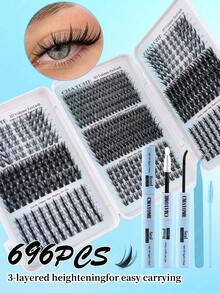 Mixed Style Eyelash Book, 8-16mm Mixed Length, Large Capacity Three-Fold Design Suitable For Home DIY Use, Maple Leaf Style, Cartoon Style, Fish Tail Style, Smooth, Natural, Lightweight, Soft, Realistic Mixed Eyelash Book Suitable For Beginners. Transparent Stem Soft And Reusable, Set Includes Glue, Brush And Tweezers, Convenient For Daily, Dating, School Use. - White - View 2